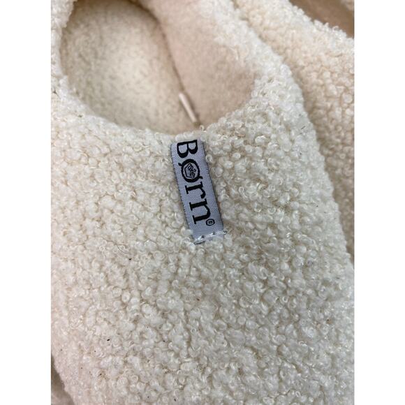 Born Women's S (5-6) Cream Fuzzy Indoor-Outdoor Rubber Sole Slippers - Picture 3 of 6